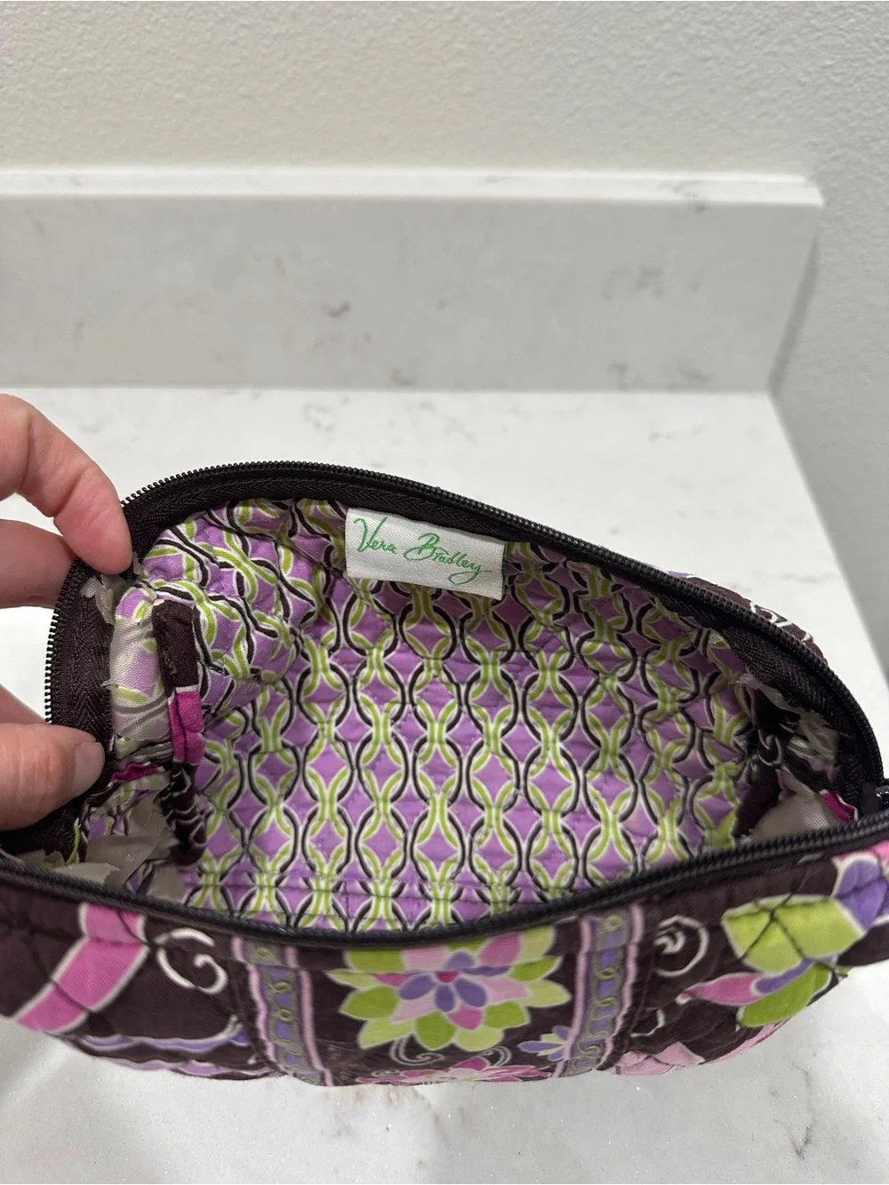 Vera Bradley Purple Floral Quilted Cosmetic Pouch in Purple Punch Pattern